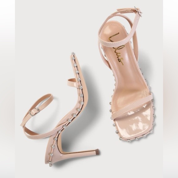 NWT Lulus Lacelyn Light Nude Rhinestone Ankle Strap High Heels Sandals - Picture 3 of 5